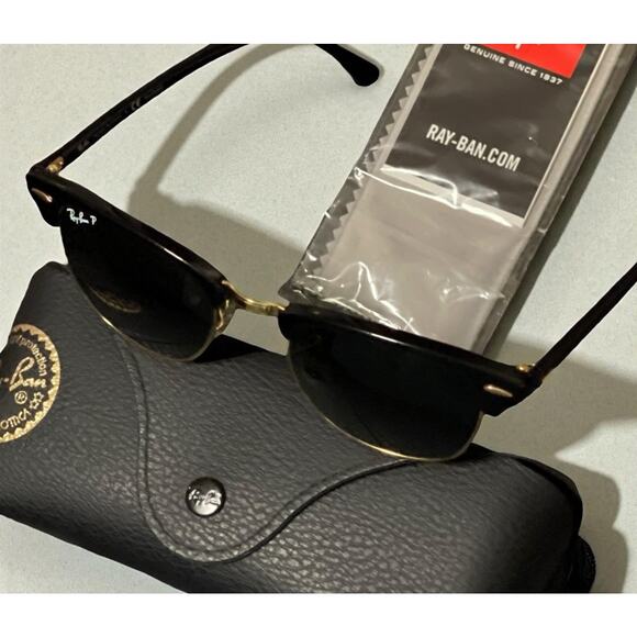 RAY BAN POLARIZED CLUBMASTER SUNGLASSES (49[]21mm) RB3016, 901/58, BLACK/GOLD - Picture 2 of 13